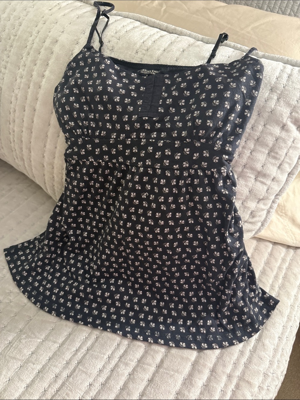 American Eagle Outfitters Navy Floral Spaghetti Strap Tank